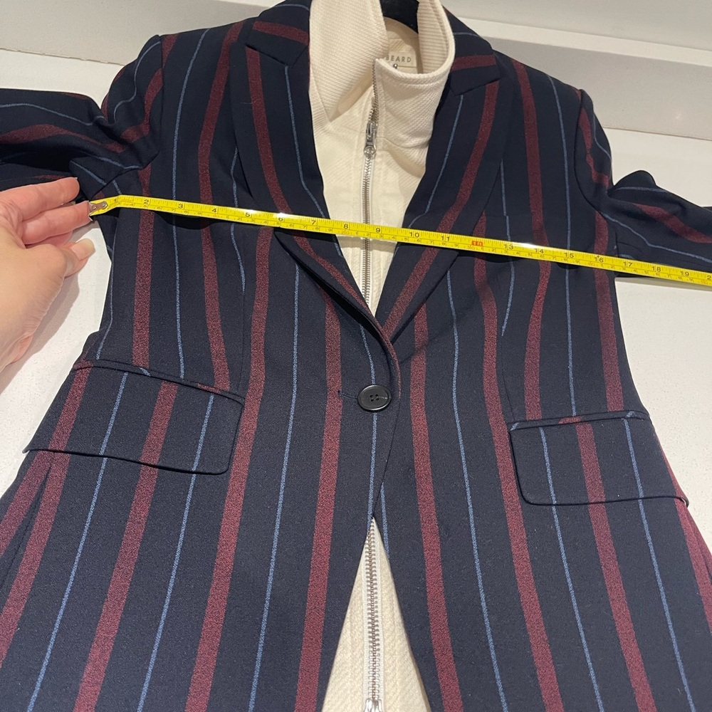 $698 Veronica Beard Carter Dickey jacket blazer navy merlot white stripe size 0 - Picture 12 of 16